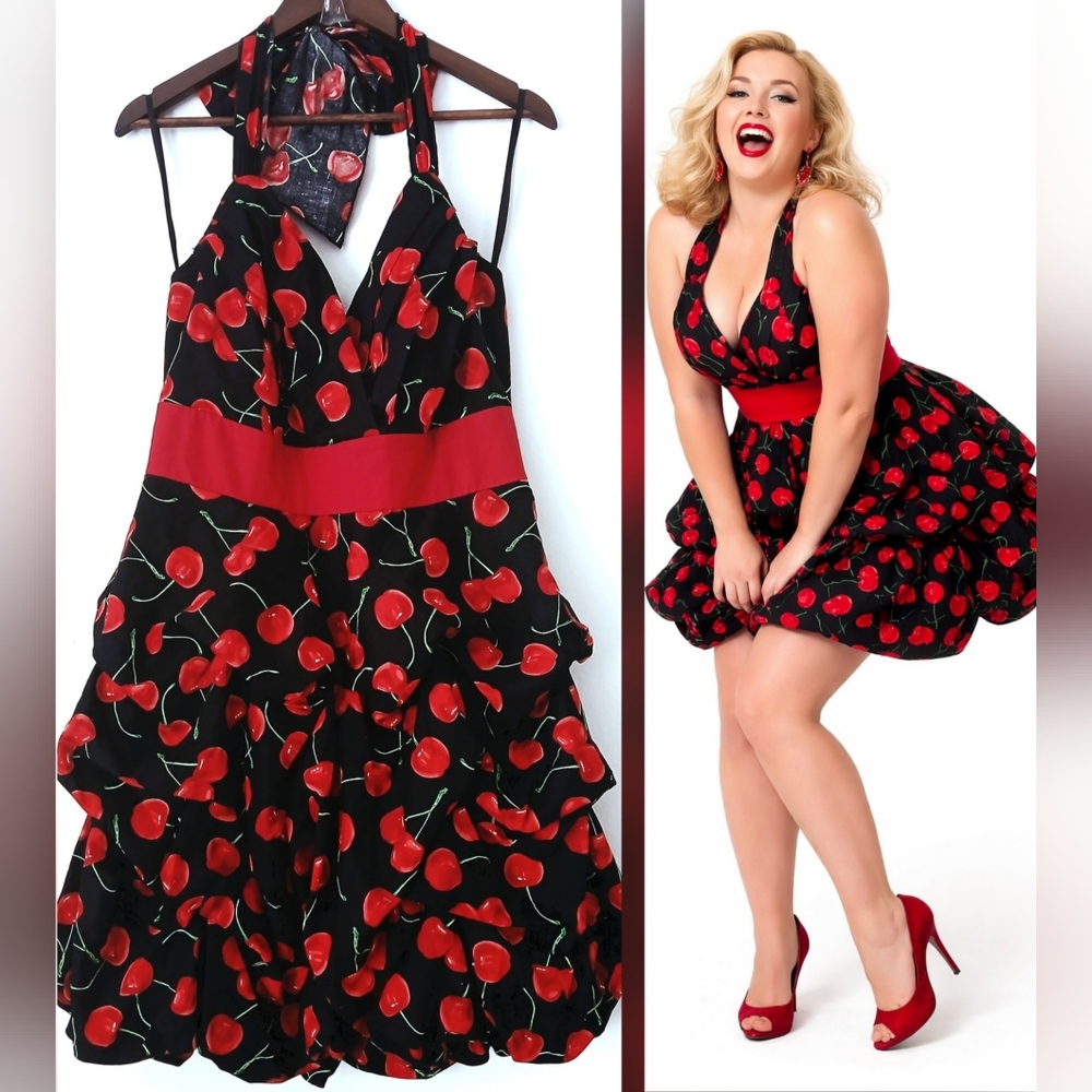 TORRID Halter Dress CHERRY Retro Rockabilly Bubble Skirt Women's Plus Size 16 XL